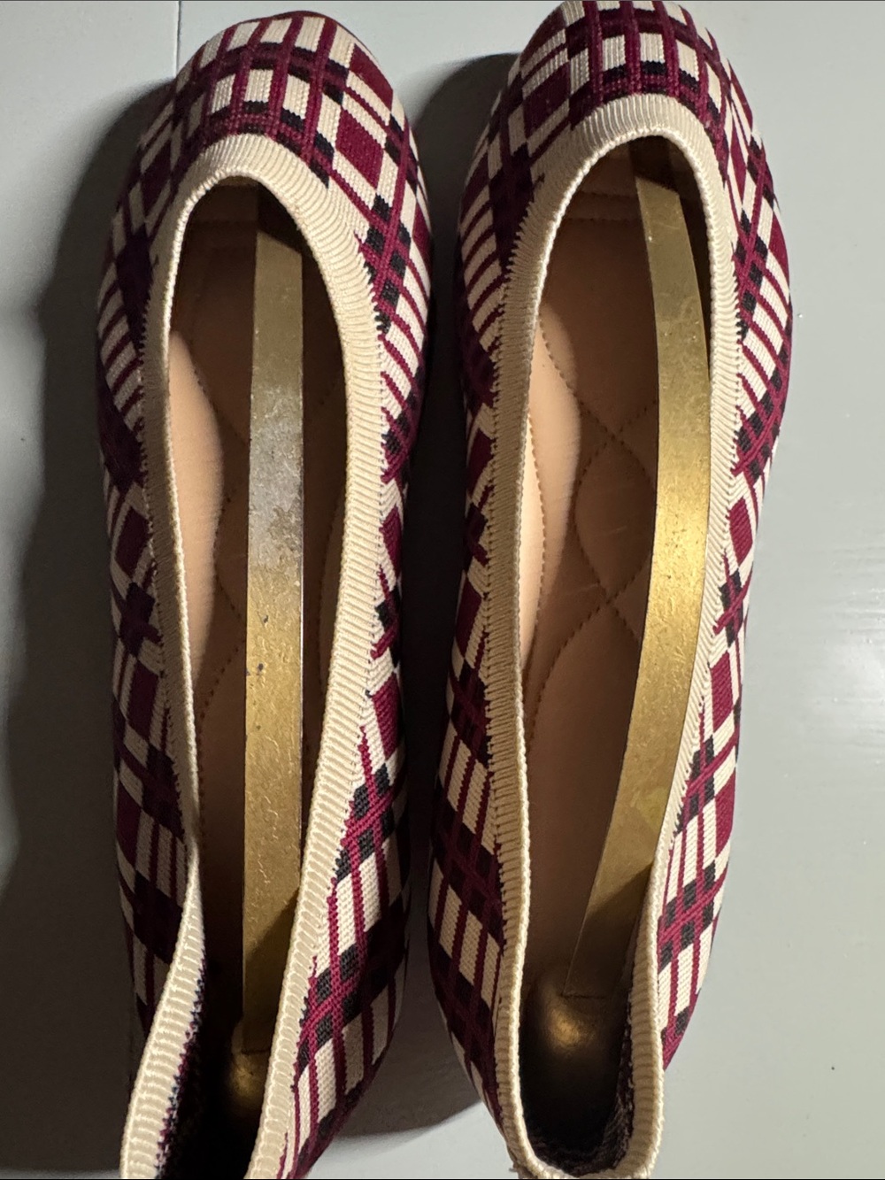 Women's Burgundy Plaid Knit Ballet Flats